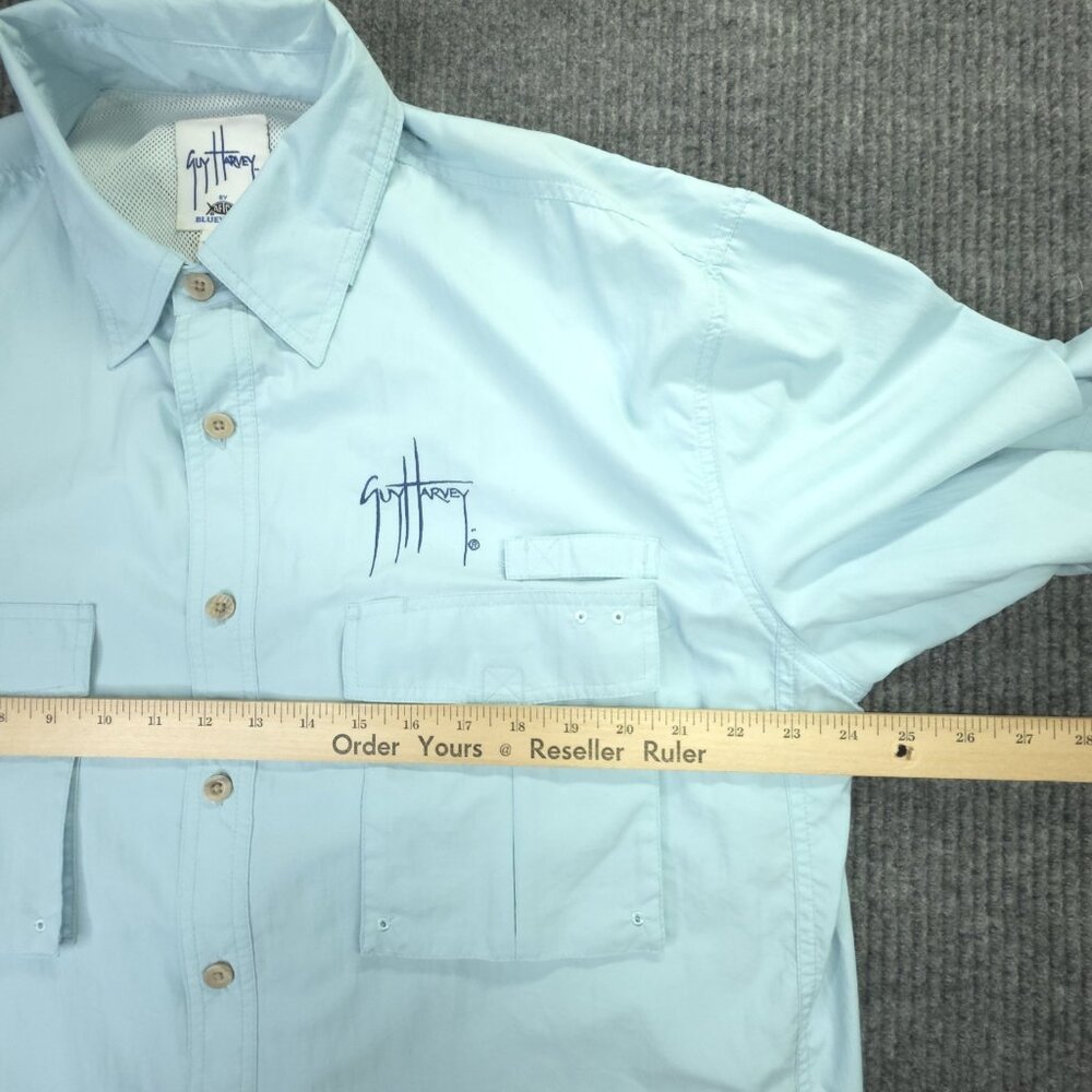 Guy Harvey AFTCO Shirt L Blue Marlin Swordfish Button Up Fish Short Sleeve Vent - Picture 7 of 9